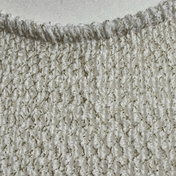 Chico's white gold long sleeve open knit sweater Sz 1 Medium - Picture 8 of 16